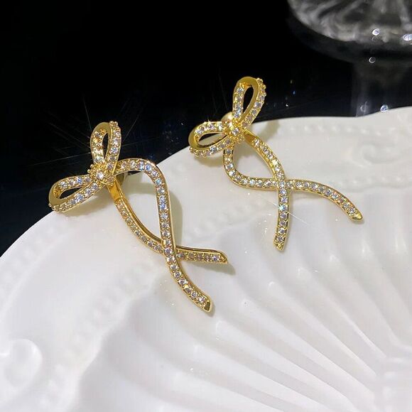 Crystal Bow Earrings in Gold - Picture 1 of 10